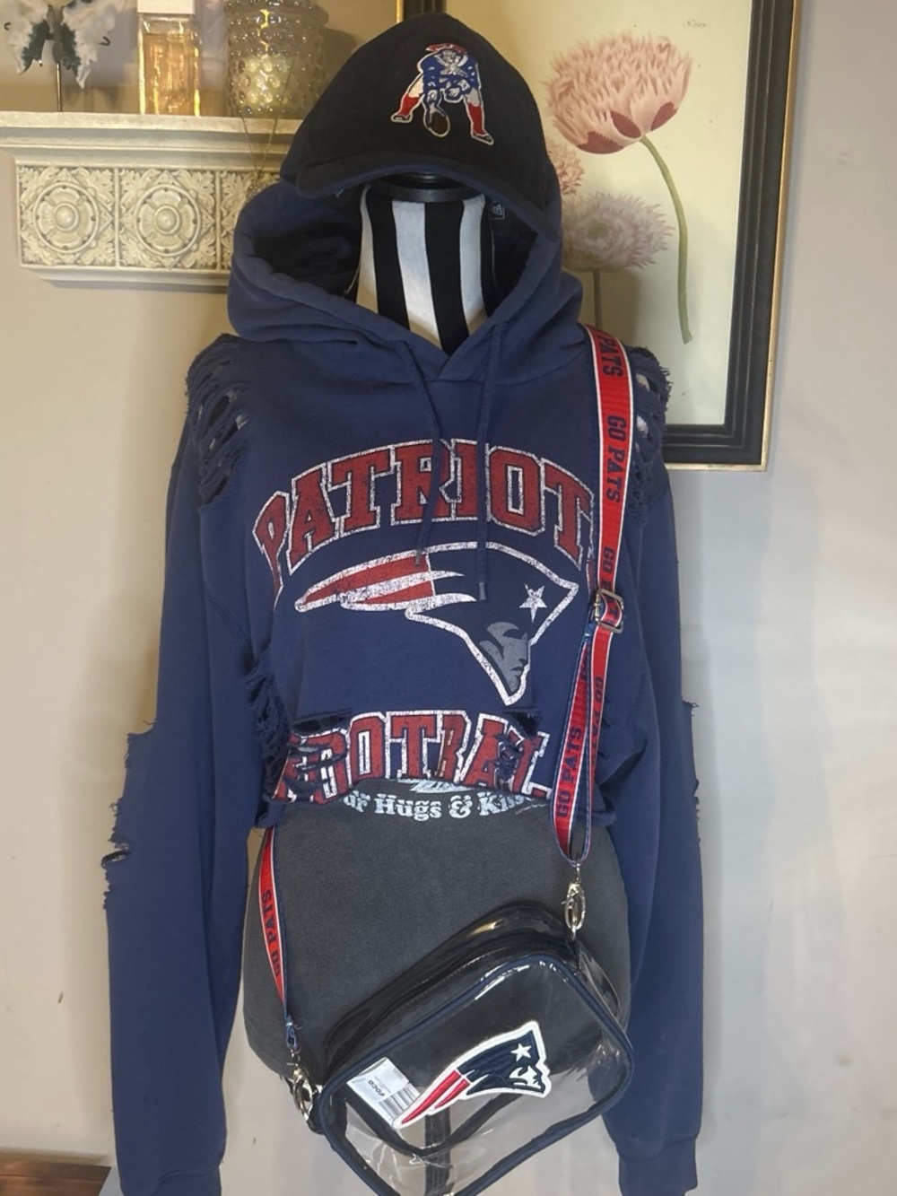 Rare Furst of a kind New England Patriots distressed Cropped Hoodie bundle